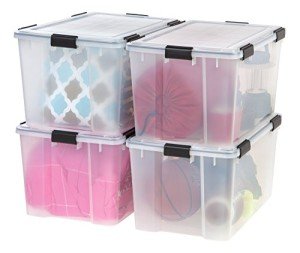 IRIS USA 74 Quart WeatherPro Plastic Storage Bin Tote Organizing Container with Durable Lid and Seal and Secure Latching Buckles, 4 Pack