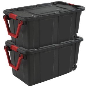 Sterilite 2-Pack Storage Bins, Plastic Organizer Containers w/ Lids & Wheels, 40 Gal
