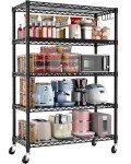 PrimeZone 5 Tier Wire Shelving Rack Storage Shelves with Wheels,Adjustable Rolling Heavy Duty Metal Shelving Unit,Utility Shelf for Kitchen Garage Closet Pantry Laundry 36" W x 14" D x 74" H