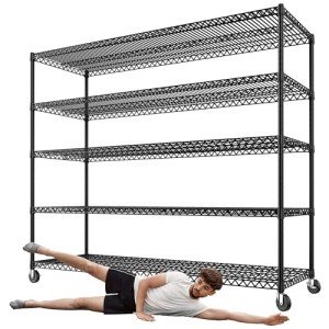 REIBII 60" W Storage Shelves Wire Shelving with Wheels 3200 lbs Heavy Duty Steel Metal Shelving Unit Shelf Rack for Warehouses,Garage, Kitchen, School,Commercial,73" H X 60”W X 18" D
