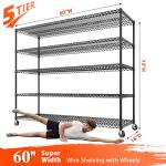 REIBII 60" W Storage Shelves Wire Shelving with Wheels 3200 lbs Heavy Duty Steel Metal Shelving Unit Shelf Rack for Warehouses,Garage, Kitchen, School,Commercial,73" H X 60”W X 18" D