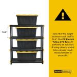 CX Black & Yellow®, 4-Tier Heavy Duty Plastic Storage Shelving Unit, 200lbs/shelf (55”H x 48”W x 20”D), for Indoor/Outdoor Organization, Modular Rack