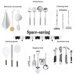 AceMining 5 Racks and 4 Hooks Mop and Broom Holder Wall Mount, Broom Organizer Storage Tool Racks Stainless Steel Heavy Duty Hooks Self Adhesive Solid Non-slip for Home Kitchen Garden Laundry Garage