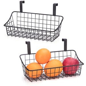 LeleCAT Basket with hook Grid Storage Basket, Hang it behind a door or on a railing, Over the Cabinet Door, Small, BLack,2 Pack