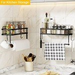 ESOW Paper Towel Holder with Shelf Storage, Adhesive Wall Mount 2-in-1 Basket Organizer for Kitchen & Bathroom, Durable Metal Wire Design, Stainless Steel 304 Matte Black Finish