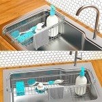 FavoThings Over The Kitchen Sink Caddy Sponge Holder Organizer Drying Rack Expandable for Sponge Brush Soap Dish Cloth Rag 14.5" to 22", Stainless Steel