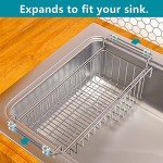 FavoThings Over The Kitchen Sink Caddy Sponge Holder Organizer Drying Rack Expandable for Sponge Brush Soap Dish Cloth Rag 14.5" to 22", Stainless Steel