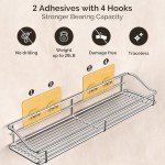 Orimade Bathroom Shelf Organizer Shower Caddy Storage Kitchen Rack with Traceless Transparent Adhesive No Drilling SUS304 Stainless Steel, 15.75 inch, Silver