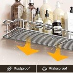 Orimade Bathroom Shelf Organizer Shower Caddy Storage Kitchen Rack with Traceless Transparent Adhesive No Drilling SUS304 Stainless Steel, 15.75 inch, Silver