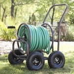 Liberty Garden Residential Grade Four Wheel 250 Foot Capacity Steel Frame Water Hose Reel Cart with Basket for Backyard, Garden, or Home, Brown, Bronze