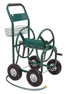 Liberty Garden Products 4 Wheel Hose Reel Cart, Holds up to 350 Feet of 5 to 8 Inch Hose with Basket, Ideal for Backyard, Garden, or Home (Green)