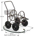 Liberty Garden Residential Grade Four Wheel 250 Foot Capacity Steel Frame Water Hose Reel Cart with Basket for Backyard, Garden, or Home, Brown, Bronze