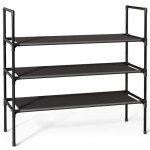 Sakugi Shoe Rack with Non-Woven Fabric - 3-Tier Shoe Organizer for Closet, Garage, Corridor & Entryway, Sturdy and Stackable, X-Large, Black