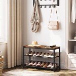 HOOBRO Shoe Bench, 3-Tier Shoe Rack, Industrial Shoe Organizer Storage Bench, 29.5 inches Entry Bench with Mesh Shelves, for Entryway, Living Room, Hallway, Easy Assembly, Rustic Brown BF75HX01