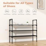 LANTEFUL 3 Tier Shoe Rack for Closet, Shoe Organizer with 5 Hooks, Long Shoe Shelf Storage for Shoe and Boot Stackable Free Standing Shoe Rack for Entryway, Garage, Small Spaces, Dorm, Black