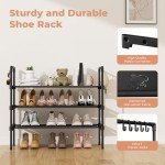 LANTEFUL 3 Tier Shoe Rack for Closet, Shoe Organizer with 5 Hooks, Long Shoe Shelf Storage for Shoe and Boot Stackable Free Standing Shoe Rack for Entryway, Garage, Small Spaces, Dorm, Black