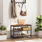 HOOBRO Shoe Bench, 3-Tier Shoe Rack, Industrial Shoe Organizer Storage Bench, 29.5 inches Entry Bench with Mesh Shelves, for Entryway, Living Room, Hallway, Easy Assembly, Rustic Brown BF75HX01