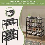 ROMGUAR CRAFT 3 Tier Bamboo Shoe Rack for Closet Free Standing Wood Shoe Shelf Storage Organizer for Entryway Small Space Stackable 27"x11"x20" (Black)