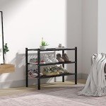 ROMGUAR CRAFT 3 Tier Bamboo Shoe Rack for Closet Free Standing Wood Shoe Shelf Storage Organizer for Entryway Small Space Stackable 27"x11"x20" (Black)