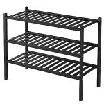 ROMGUAR CRAFT 3 Tier Bamboo Shoe Rack for Closet Free Standing Wood Shoe Shelf Storage Organizer for Entryway Small Space Stackable 27"x11"x20" (Black)
