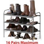 Simple Houseware 3-Tier Shoe Rack Storage Organizer, Grey