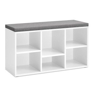 VASAGLE Shoe Bench with Cushion, Shoe Storage Bench with 6 Compartments and 3 Adjustable Shelves, Entryway Bench with Padded Seat, for Bedroom, Closet, Living Room, White ULHS23WT