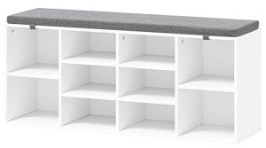 TJYGO Shoe Bench, 10 Cubbies Storage Rack Bench with Removable Padded Seat, Space Saving Shoe Shelf for Entryway, Living Room, Hallway, Bedroom