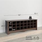Prepac Cabinet Shoe Cubby Bench, 15.5"D x 60"W x 20.25"H, Brown