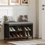 YATINEY Shoe Storage Bench with Cushion, Shoe Cubby Bench, Shoe Rack with Padded Seat and 6 Oxford Shoe Compartments, for Closet, Bedroom, Entryway, Black and Gray HX01BK
