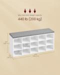 VASAGLE Shoe Bench with Cushion, Storage Bench with Padded Seat, Entryway Bench with 15 Compartments, for Bedroom, 11.8 x 41.3 x 18.9 Inches, Cloud White and Dove Gray ULHS15WT