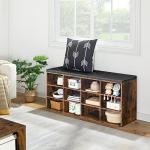 HOOBRO Shoe Storage Bench with Cushion, Entryway Bench, 39.4" Hall Tree, Coat Rack, 12 Cubbies, Holds up to 330 lb, Shoe Rack, Storage Cabinet for Bedroom, Hallway, Rustic Brown BF112HX01G1