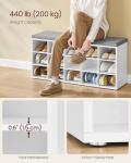 VASAGLE Shoe Bench with Cushion, Storage Bench with Padded Seat, Entryway Bench with 15 Compartments, for Bedroom, 11.8 x 41.3 x 18.9 Inches, Cloud White and Dove Gray ULHS15WT