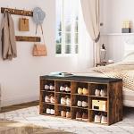 HOOBRO Shoe Storage Bench with Cushion, Entryway Bench, 39.4" Hall Tree, Coat Rack, 12 Cubbies, Holds up to 330 lb, Shoe Rack, Storage Cabinet for Bedroom, Hallway, Rustic Brown BF112HX01G1