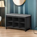 YATINEY Shoe Storage Bench with Cushion, Shoe Cubby Bench, Shoe Rack with Padded Seat and 6 Oxford Shoe Compartments, for Closet, Bedroom, Entryway, Black and Gray HX01BK