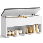 VASAGLE Shoe Storage Bench with Cushion, Entryway Shoe Rack Bench with Storage, 2 Open and 1 Hidden Compartments, for Living Room, Bedroom, White and Gray ULHS021W01