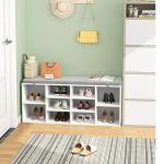 TJYGO Shoe Bench, 10 Cubbies Storage Rack Bench with Removable Padded Seat, Space Saving Shoe Shelf for Entryway, Living Room, Hallway, Bedroom