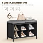 YATINEY Shoe Storage Bench with Cushion, Shoe Cubby Bench, Shoe Rack with Padded Seat and 6 Oxford Shoe Compartments, for Closet, Bedroom, Entryway, Black and Gray HX01BK