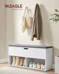 VASAGLE Shoe Storage Bench with Cushion, Entryway Shoe Rack Bench with Storage, 2 Open and 1 Hidden Compartments, for Living Room, Bedroom, White and Gray ULHS021W01