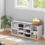 TJYGO Shoe Bench, 10 Cubbies Storage Rack Bench with Removable Padded Seat, Space Saving Shoe Shelf for Entryway, Living Room, Hallway, Bedroom