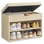 VASAGLE Shoe Bench with Cushion, Storage Bench with Padded Seat, Entryway Bench with 3 Storage Compartments, 11.8 x 23.6 x 17.3 Inches, for Bedroom, Living Room, Natural Beige ULHS020K01