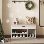 Apicizon 31 Inches Storage Bench, Shoe Bench with Flip Top Storage Space and Padded Cushion, Wooden Entryway Bench for Entryway, Living Room, 2-Tier Shoe Rack Organizer, White