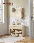 VASAGLE Shoe Bench with Cushion, Storage Bench with Padded Seat, Entryway Bench with 3 Storage Compartments, 11.8 x 23.6 x 17.3 Inches, for Bedroom, Living Room, Natural Beige ULHS020K01