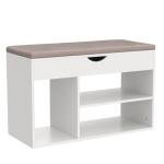 Apicizon 31 Inches Storage Bench, Shoe Bench with Flip Top Storage Space and Padded Cushion, Wooden Entryway Bench for Entryway, Living Room, 2-Tier Shoe Rack Organizer, White