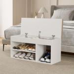 Apicizon 31 Inches Storage Bench, Shoe Bench with Flip Top Storage Space and Padded Cushion, Wooden Entryway Bench for Entryway, Living Room, 2-Tier Shoe Rack Organizer, White