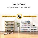 12 Pack X Large Shoe Organizer Storage Boxes for Closet, Modular Space Saving Shoe Boxes Clear Plastic Stackable Sneaker Containers Display Case with Lids, White