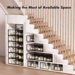 Foluck Shoe Storage Box, 15 Pack Clear Plastic Stackable Shoe Organizer for Closet, Interlocking Design Shoe Container Bins for Sneakers, Foldable Shoe Rack with Lids, Black