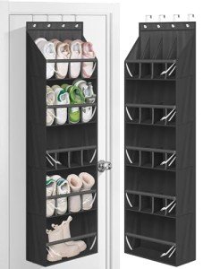 MISSLO 20 Pairs Over the Door Shoe Organizer for Closet Narrow Hanging Shoe Rack for Door Hanger Deep Pocket Door Shoe Holder Storage for Boots, Size 13 Sneakers, Black