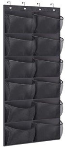 KIMBORA Boots Hanging Shoe Organizer for Closet 12 Extra Large Mesh Pockets Over The Door Shoe Rack for Men Shoes Size 16, Black