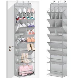 MISSLO Clear Over the Door Shoe Organizer Large Deep Pockets Hanging Shoe Rack for Closet Fit 20 Pairs Shoe Holder for Sneakers Boots Storage,Grey