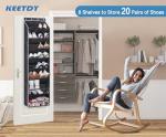 KEETDY Over The Door Shoe Rack for Door Fit 20 Pairs Sneakers Large Hanging Shoe Organizer for Closet Storage Boots, Black